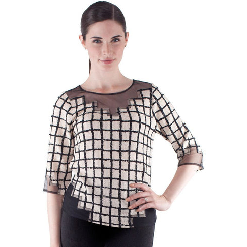 Geometric Tulle Illusion Crinkle Top - T403
